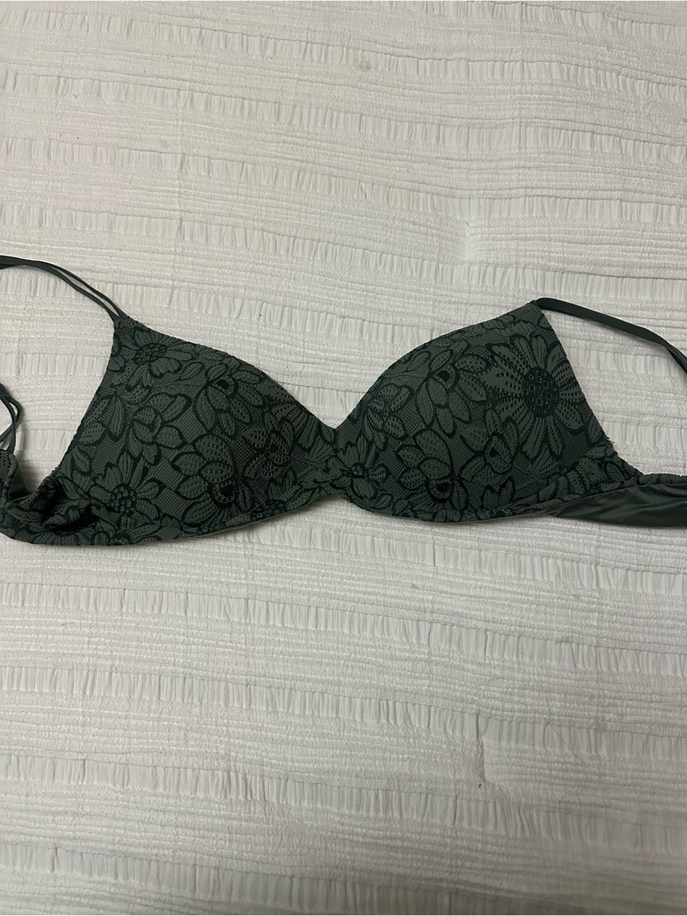 Floral Lace Push-Up Bra in Dark Green
